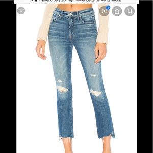 Mother insider crop flare step chew hem 30